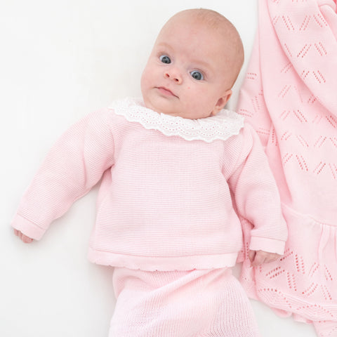 Knit Baby Girl Sweater & Stockings Set - Pink