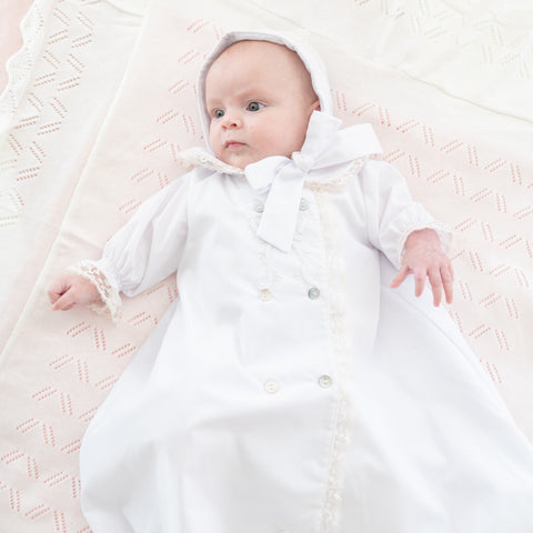 Baby Gown With Bonnet - White