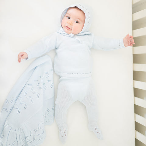 Knit Baby Boy Sweater & Stockings Set - Light Blue