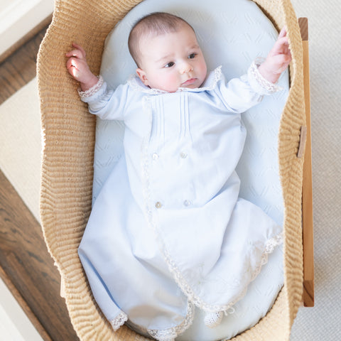 Baby Gown With Bonnet - Light Blue