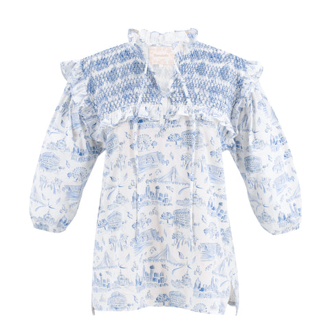 Women's Lizzie Shirt - Dallas Print (Blue)