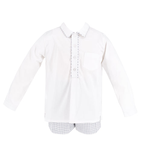Hayden Long Sleeve Boy Set - Grey Gingham