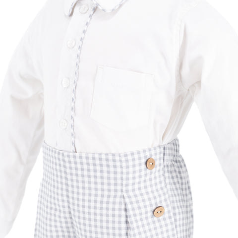 Hayden Long Sleeve Boy Set - Grey Gingham