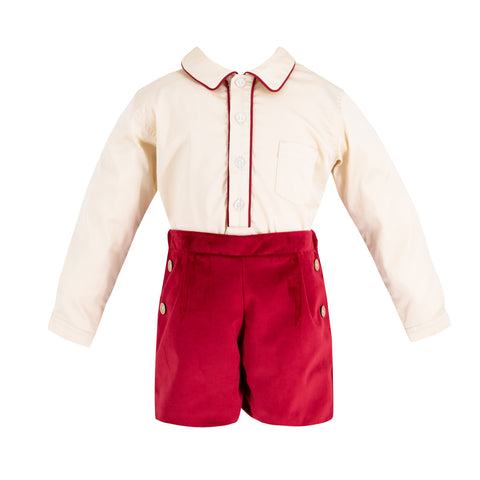 Hayden Long Sleeve Boy Set - Red Velvet