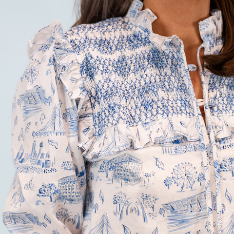 Women's Lizzie Shirt - Dallas Print (Blue)