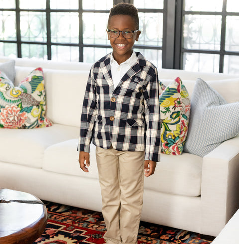 Hayden Boy Blazer - Navy Plaid