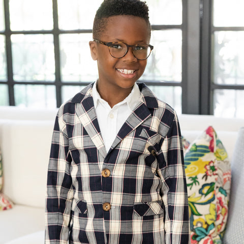 Hayden Boy Blazer - Navy Plaid
