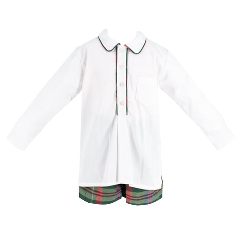 Hayden Long Sleeve Boy Set - Green Tartan