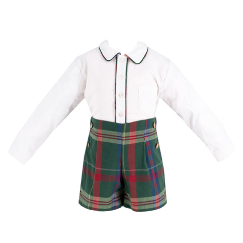 Hayden Long Sleeve Boy Set - Green Tartan