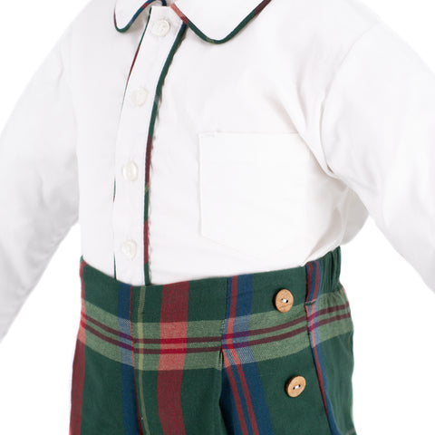 Hayden Long Sleeve Boy Set - Green Tartan