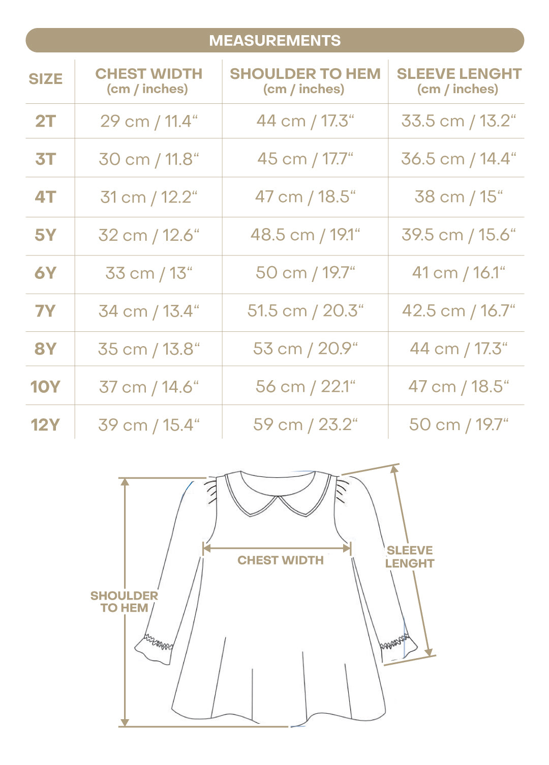 Size chart for Juni Girl Shirt - Navy Pomegranate