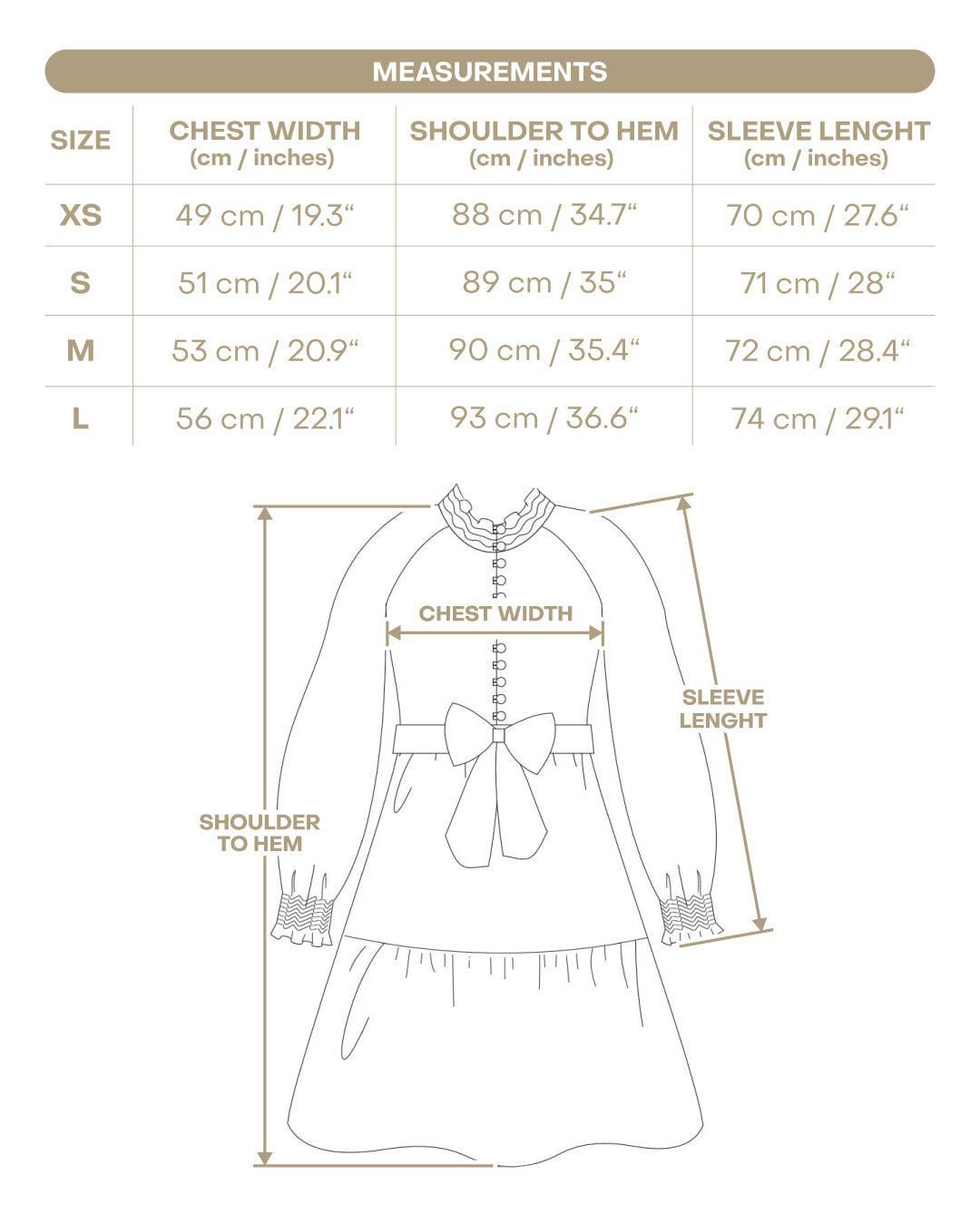 Size chart for Julie Women’s Dress - White Pomegranate