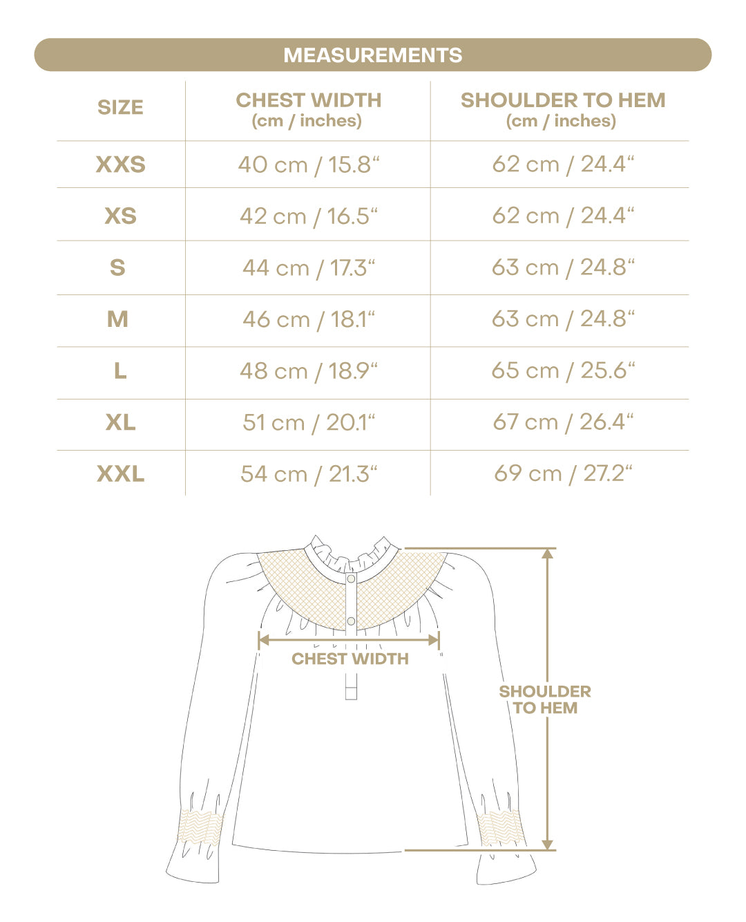 Size chart for Women’s Louise Shirt - Chinoiserie Pumpkin