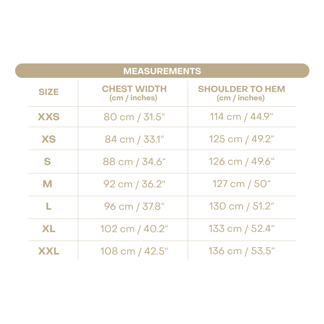 Size chart for Women's Gen Dress - Boots Print