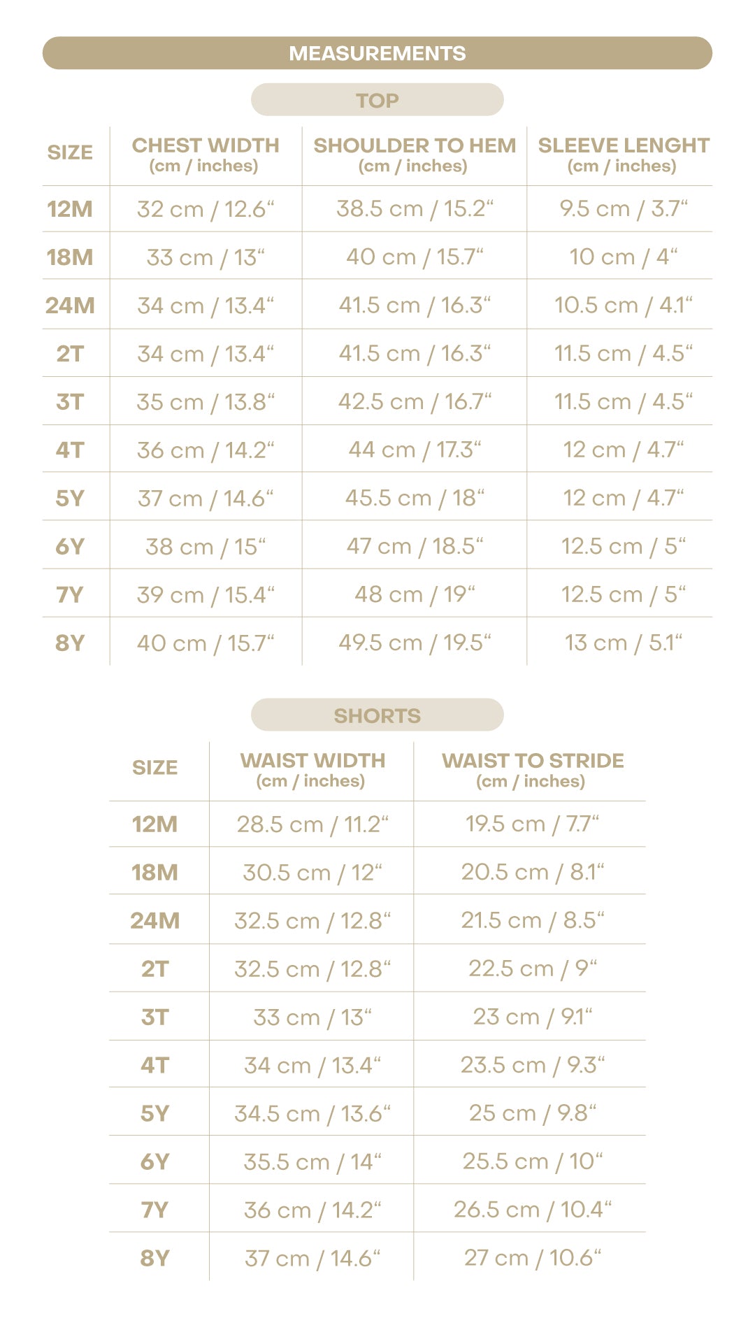 Size chart for Jackson Boy Polo Set