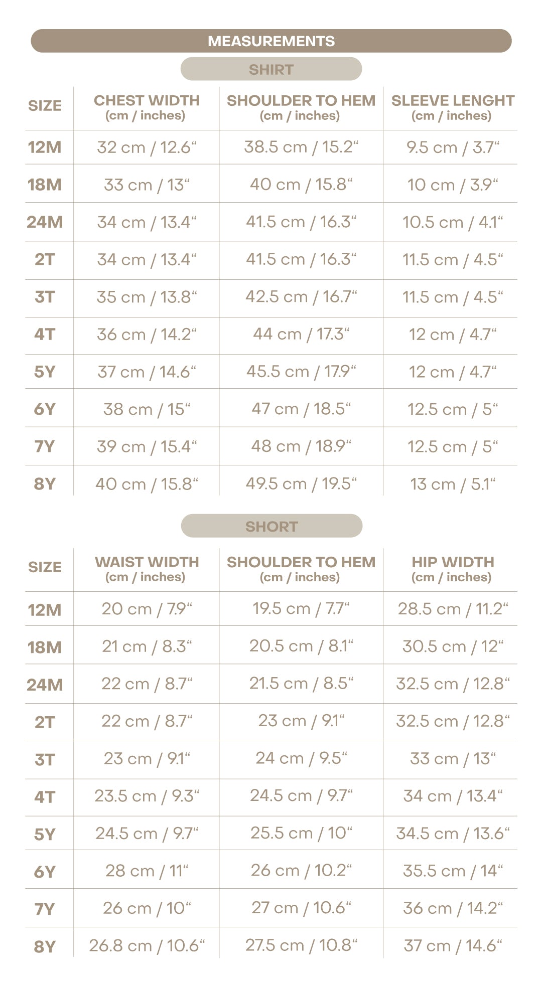 Size chart for Elliot Boy Button-On