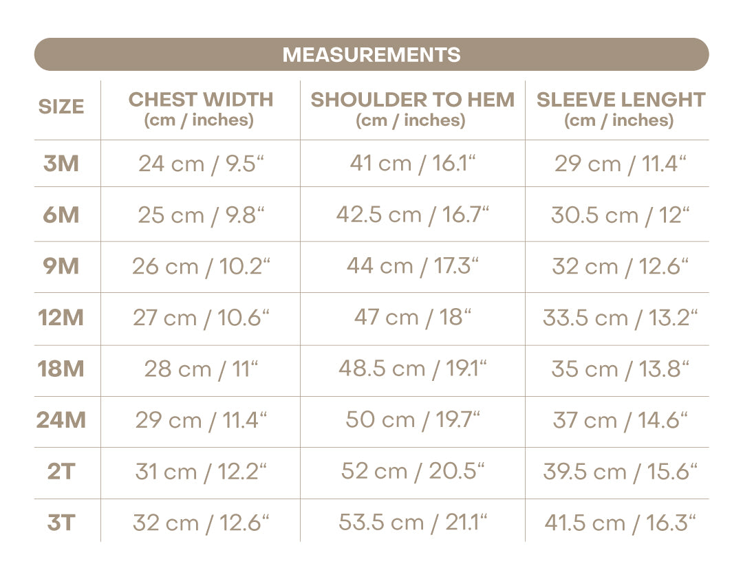 Size chart for Leah Girl Bubble