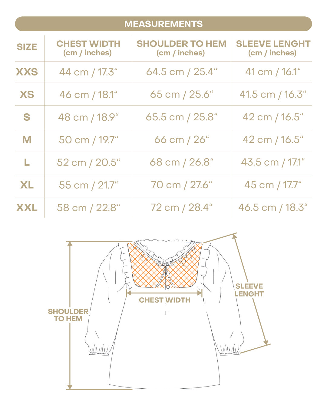 Size chart for Women’s Lizzie Shirt - Botanical Pumpkin