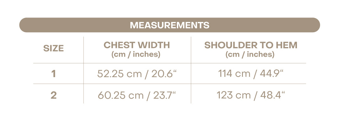 Size chart for Colette Women’s Dress