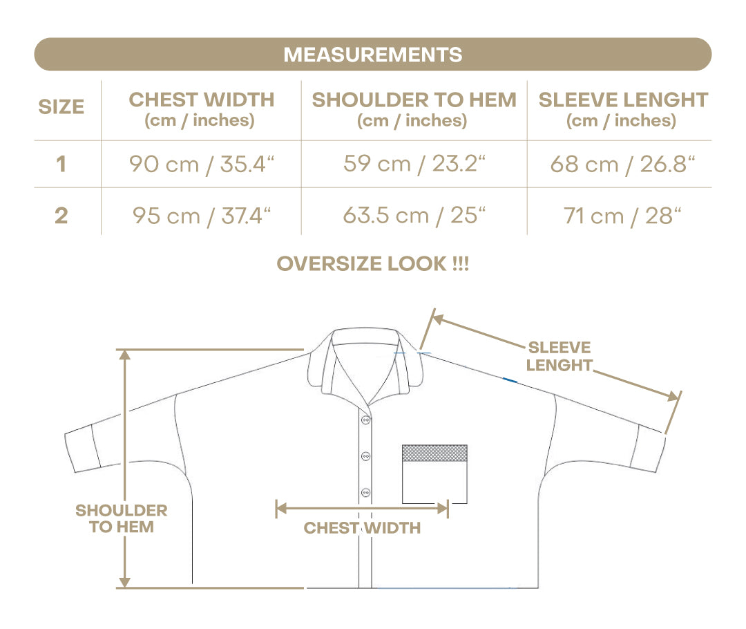 Size chart for Amber Women’s Shirt