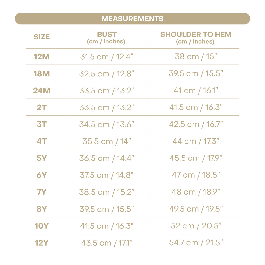 Size chart for Roger Boy Polo Shirt - Racket Print