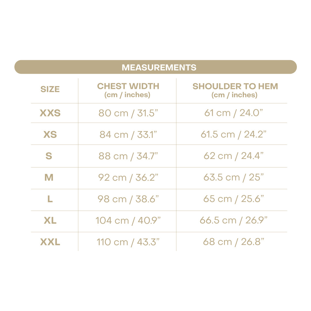 Size chart for Simona Women’s Top - Racket Print