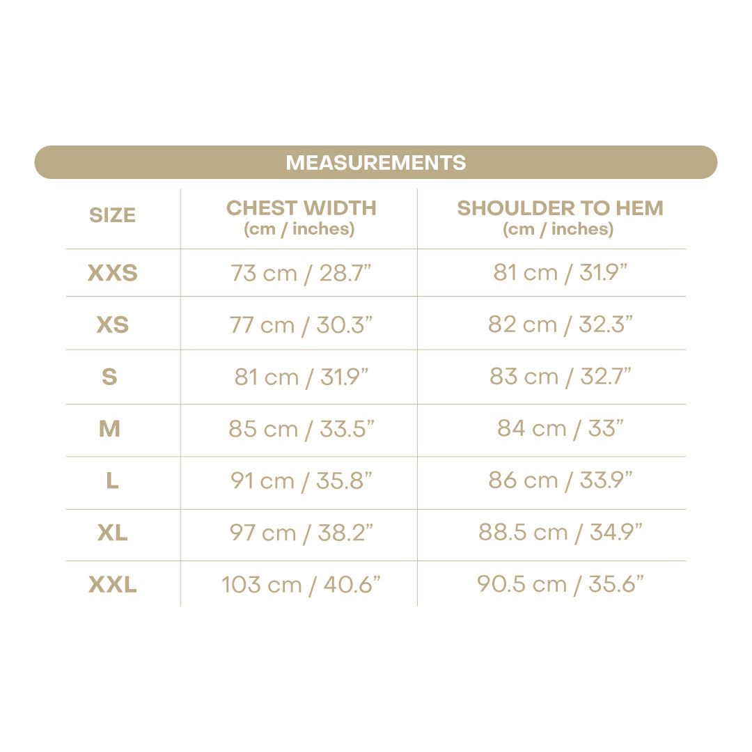 Size chart for Serena Women’s Tennis Dress - Racket Print