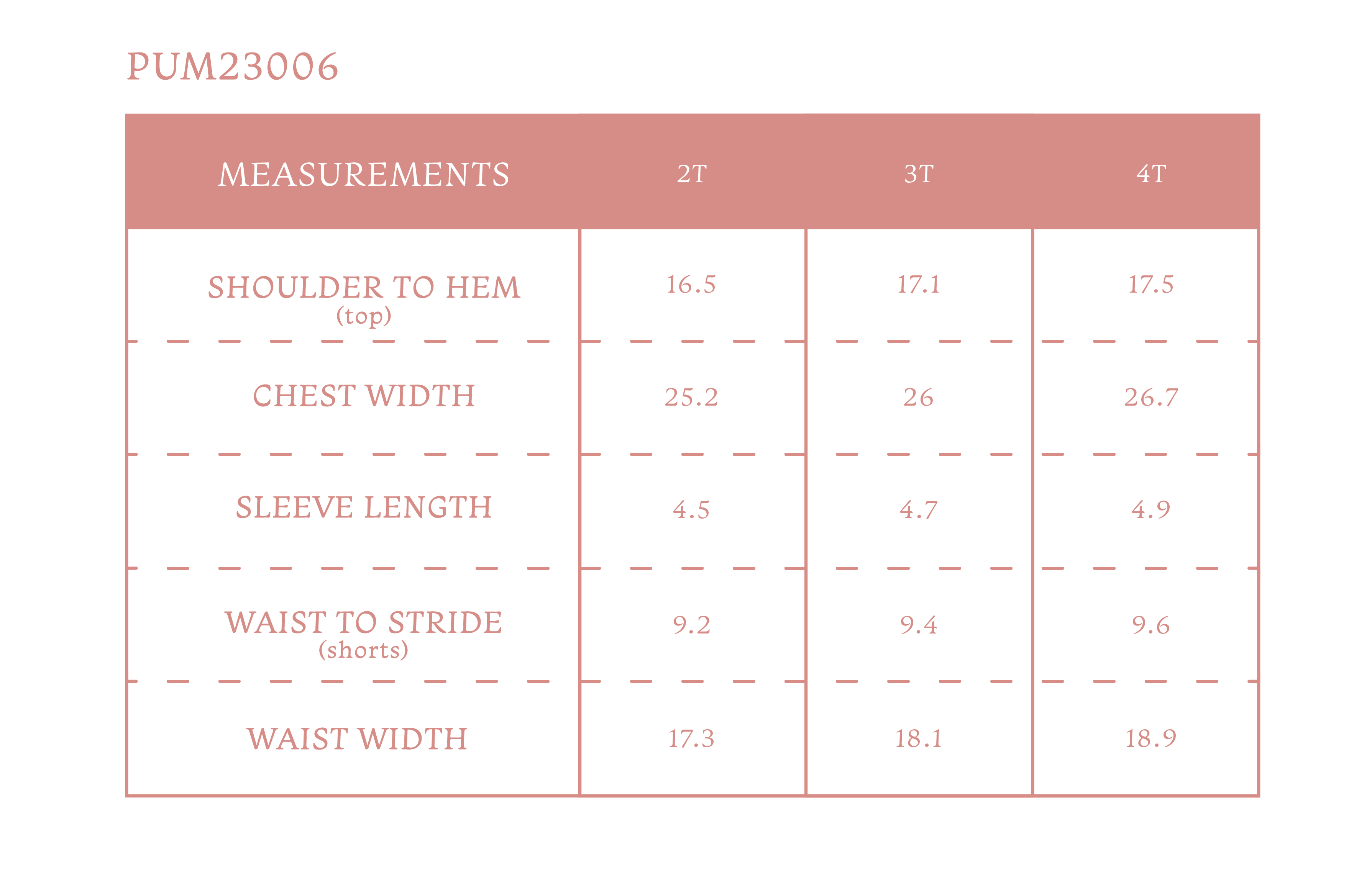 Size chart for Louie Leaves Boy Overall Set