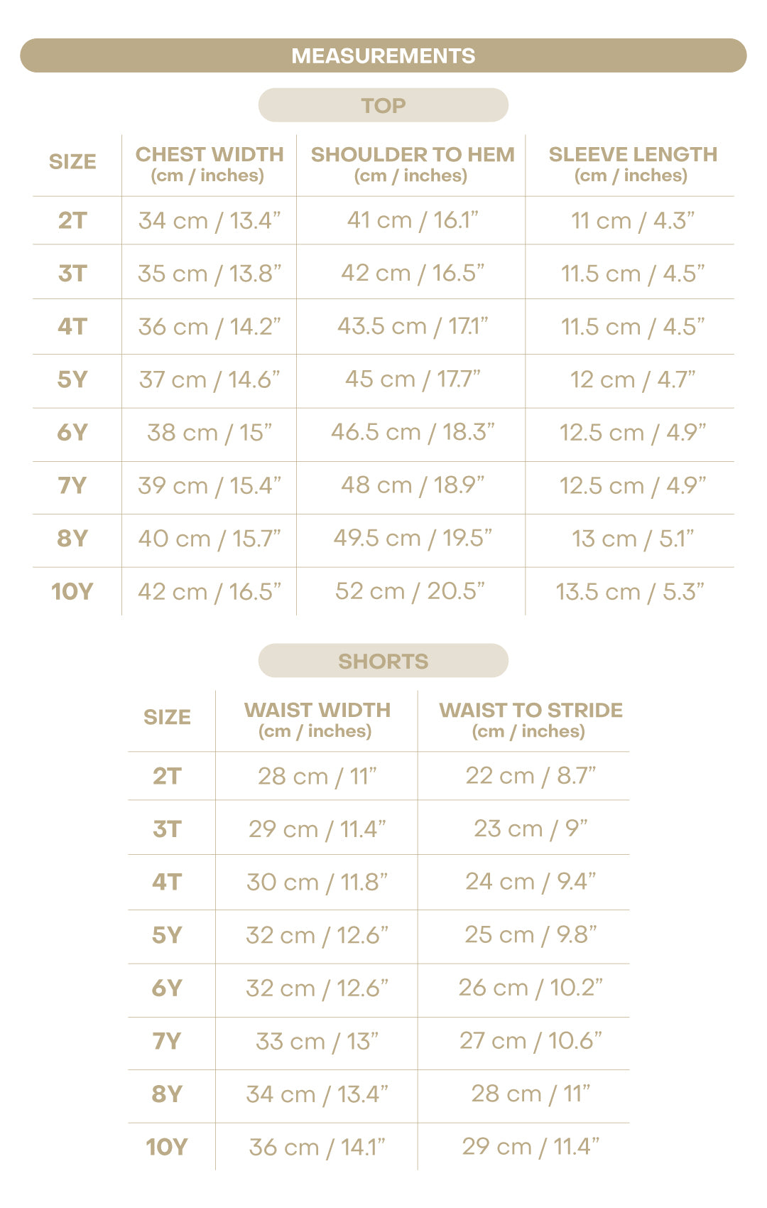Size chart for Hayden Long Sleeve Boy Set