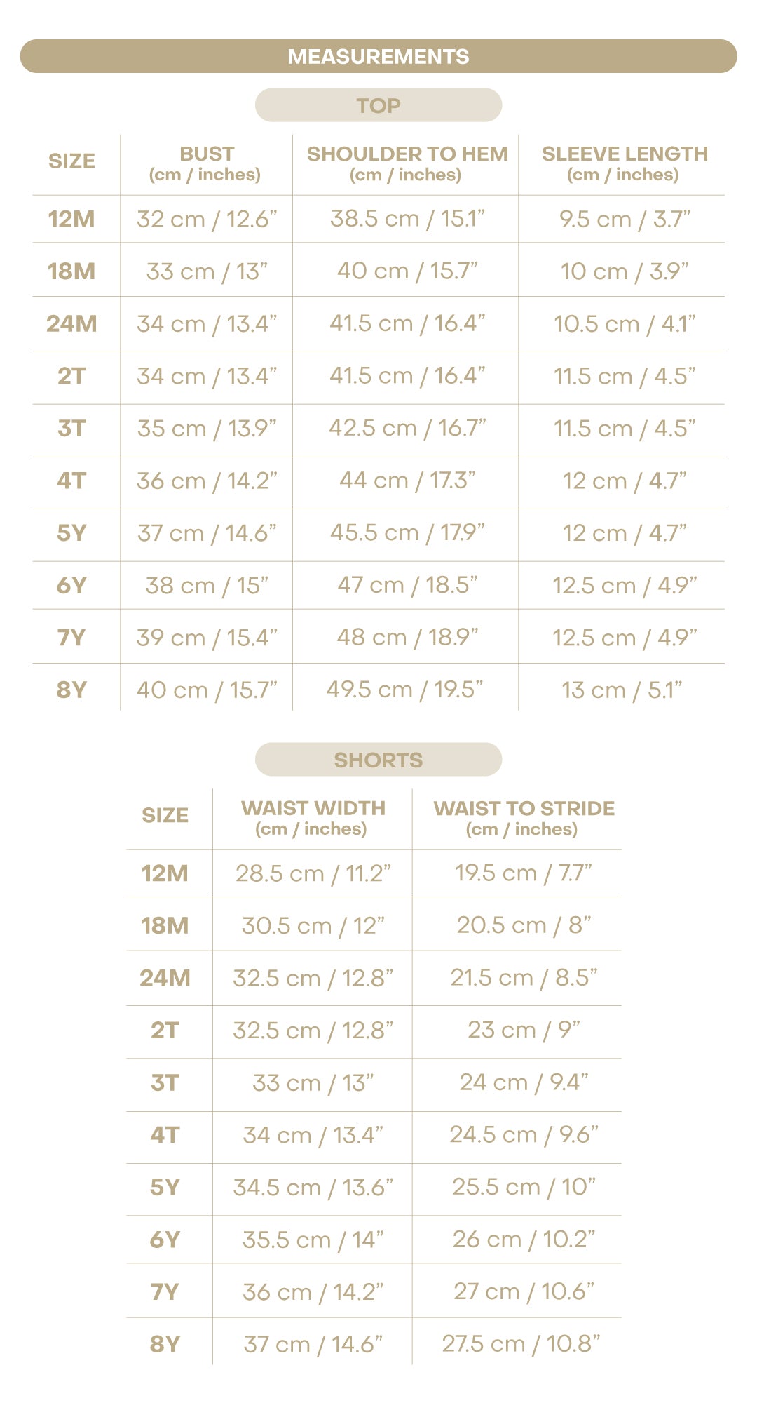 Size chart for Anchor Boy Polo Set