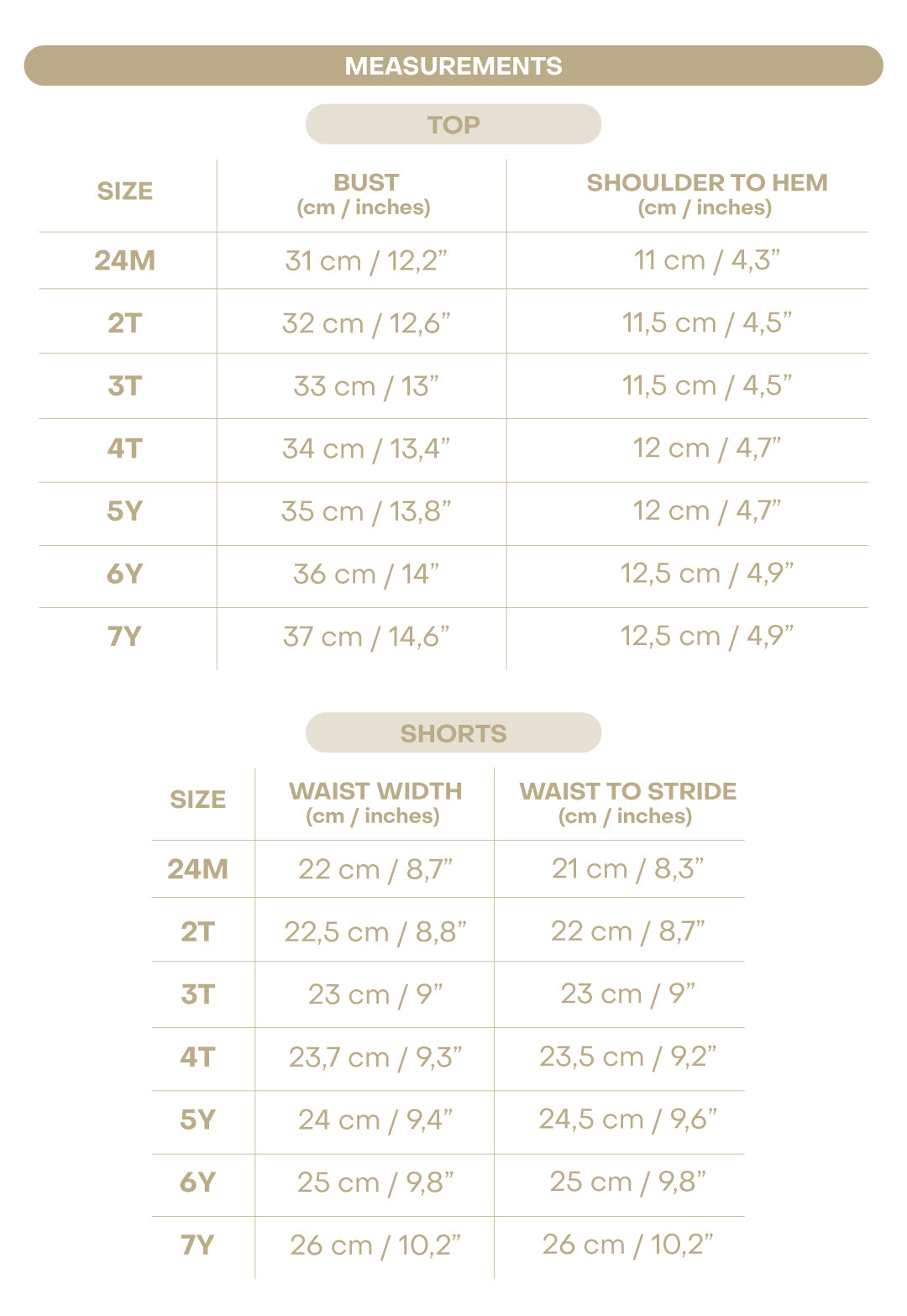 Size chart for Anchor Boy Set