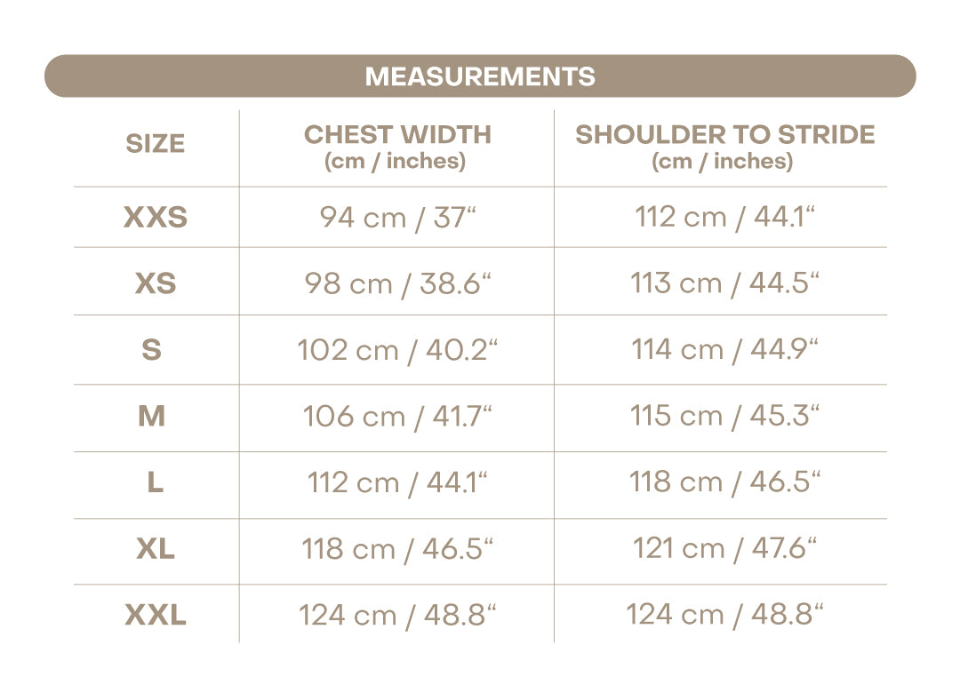 Size chart for Women’s Blossom Dress