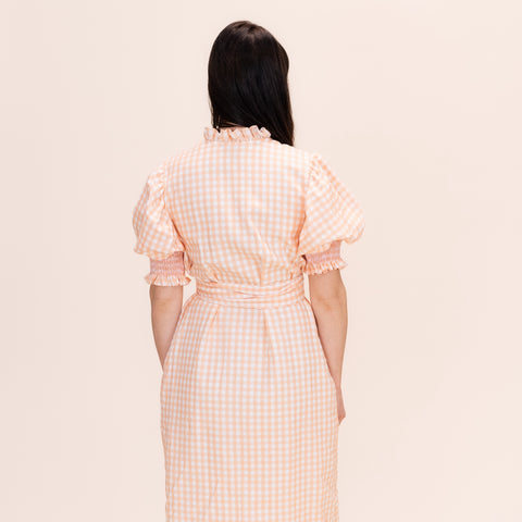 Women's Gen Dress - Peach Gingham/ Pink