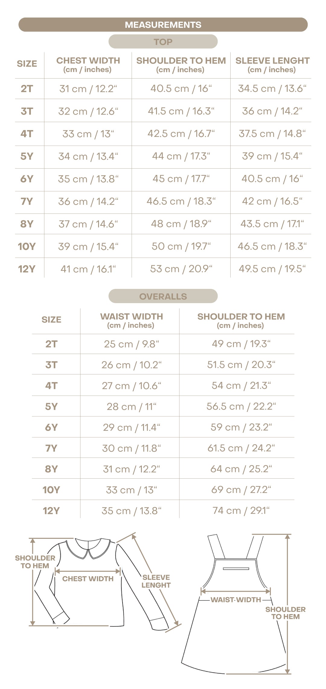 Size chart for Elle Girl Jumper Set