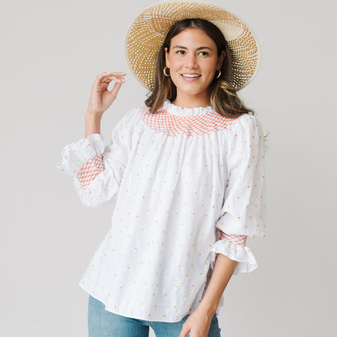 Women's Happy Shirt - White/Gold Hearts