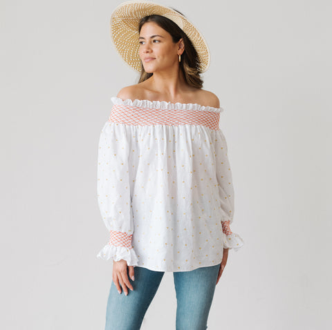 Women's Happy Shirt - White/Gold Hearts