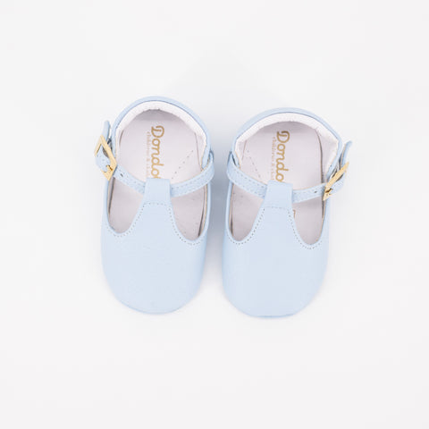 Pebbled Leather Baby Shoe -  Light Blue