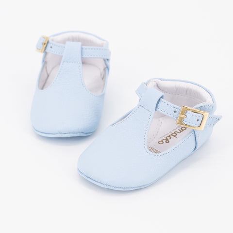Pebbled Leather Baby Shoe -  Light Blue
