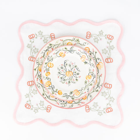 Scalloped Square Placemat - Embroidered Pumpkins