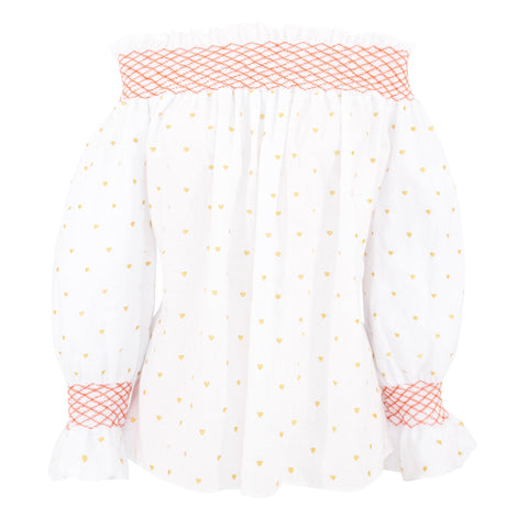 Women's Happy Shirt - White/Gold Hearts