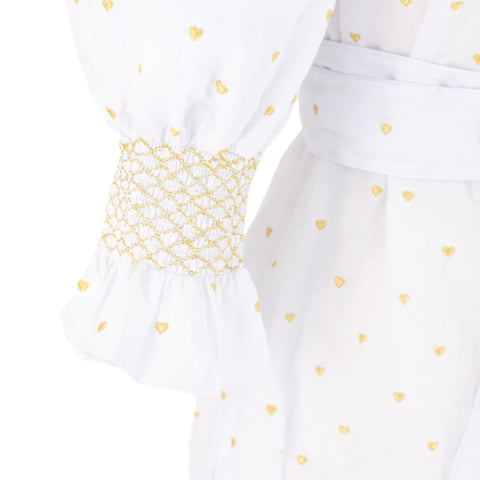 Women's Happy Dress - White/Gold Hearts