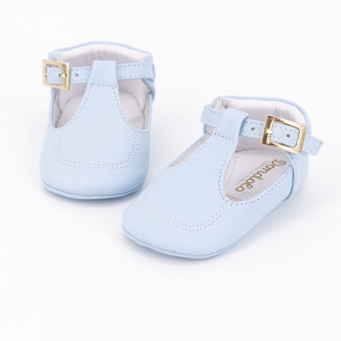 Pebbled Leather Baby Shoe + Stitch - Light Blue