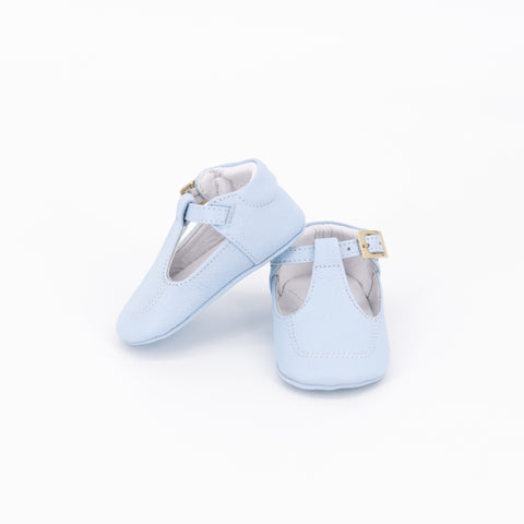 Pebbled Leather Baby Shoe + Stitch - Light Blue