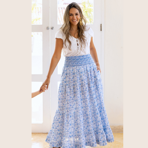 Women's Smocked Caitlin Skirt | Hamptons Print